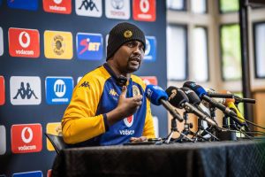 Kaizer Chiefs co-coach Cedric Kaze addressing members of the media