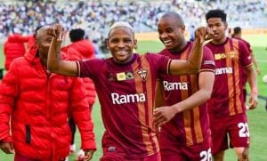Lehlohonolo Mojela in celebratory mood