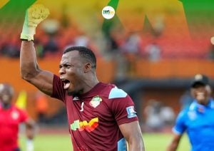 Marcel Dandjinou celebrating after a World Cup qualifier for Benin