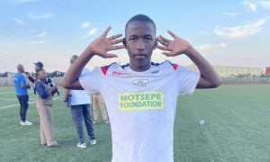 FC Ravens player Minenhle Makhathini celebrates after a a game.