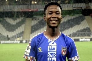 Seluleko Mahlambi after winning a man of the match award at the Mbombela Stadium