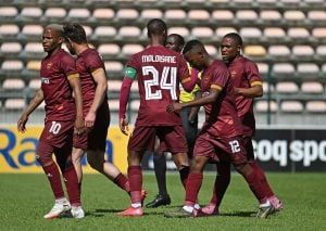 Stellenbosch FC players celebrating their goal