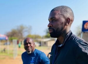 Tefu Mashamaite standing on the touchline during a Phalaborwa United training session