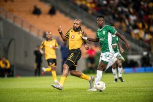 Thandolwenkosi Ngwenya against Sibongiseni Mthethwa of Kaizer Chiefs in a Betway Premiership match