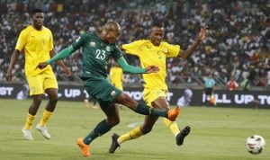 Thapelo Morena in action for Bafana Bafana against Zimbabwe