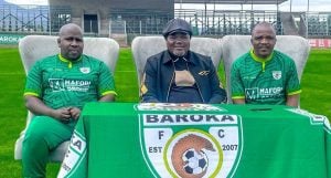 Tlisane Motaung and Matsemela Thoka being unveiled by Baroka FC chairman Khurishi Mphahlele