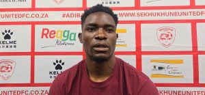 Toaster Nsabata addressing the media during a Sekhukhune United media day