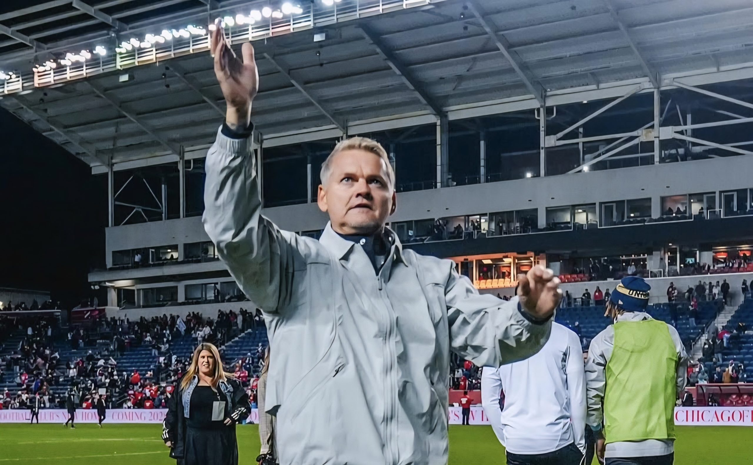 Bradley Carnell waving to the Philadelphia Union supporters after a match 