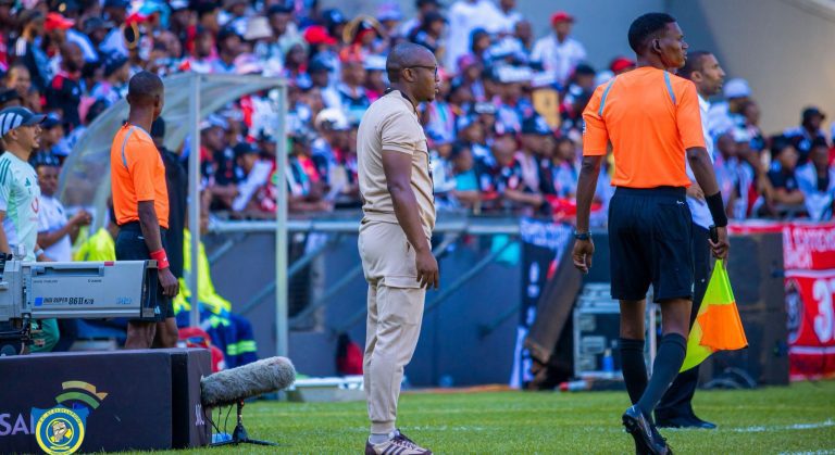 FC Saint Eloi Lupopo coach Guy Bukasa at Orlando Stadium