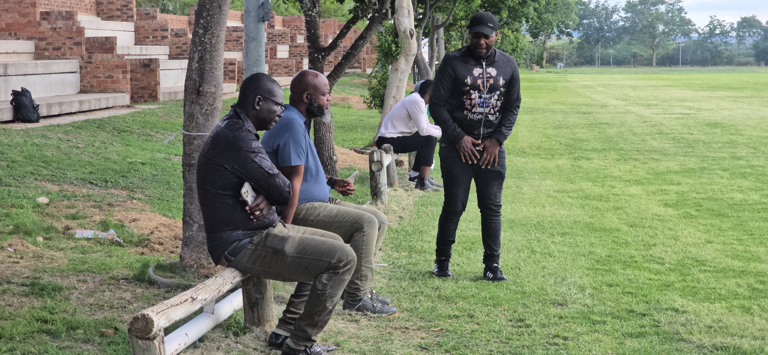 Chief Thidiela with Mabhuti Khenyeza at Black Leopards training in Polokwane