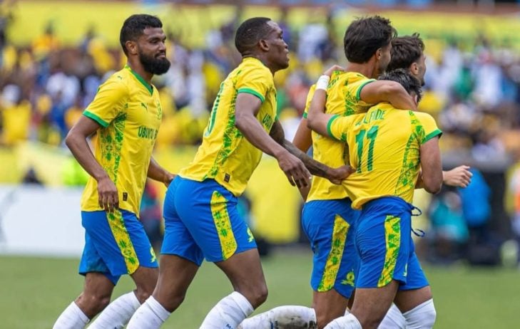 Mamelodi Sundowns players celebrating a goal