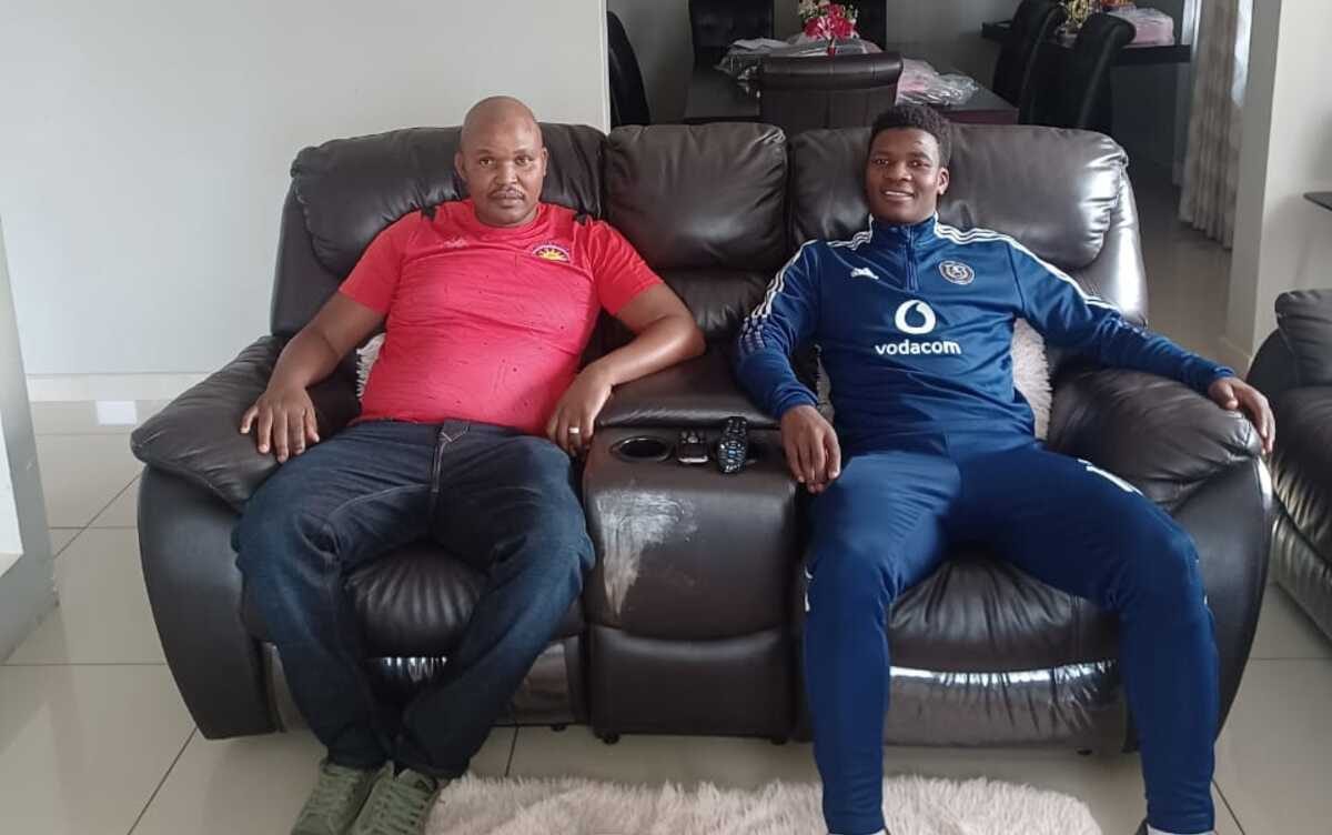 Mbekezeli Mbokazi with Langalibalele Academy founder Wonder Mnguni after signing for Orlando Pirates