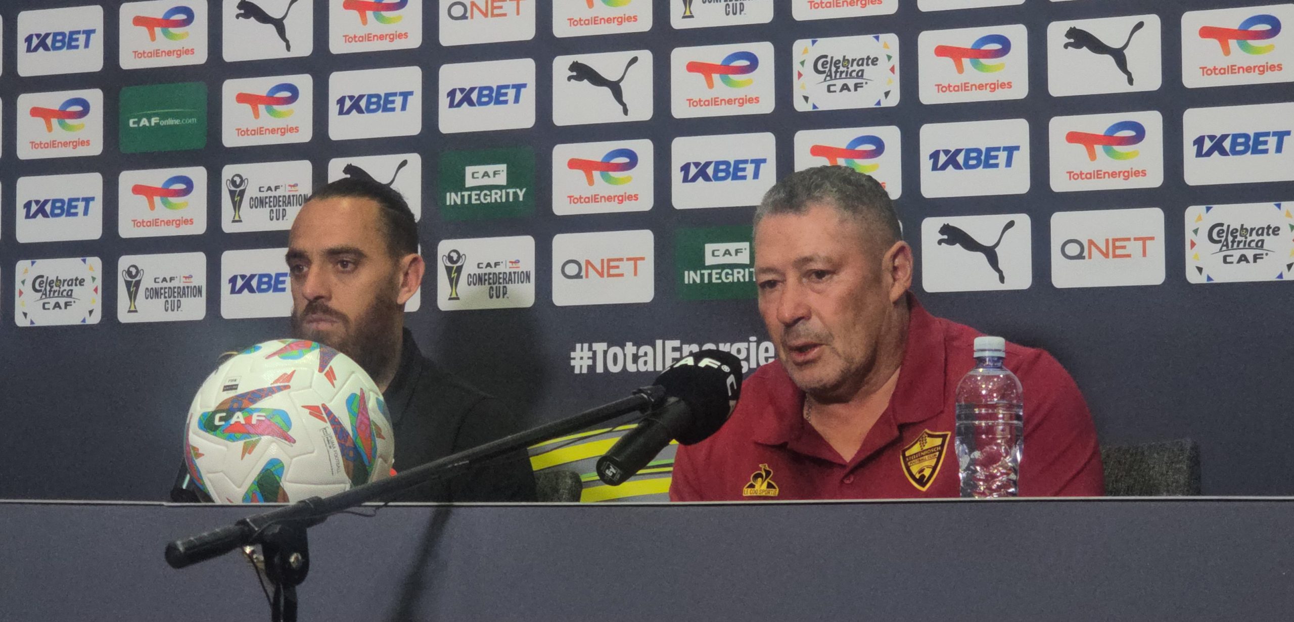 Steve Barker and Sage Stephens during a media briefing in Polokwane