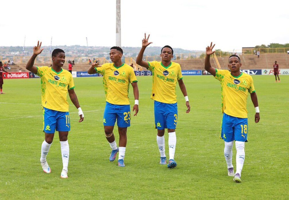 Mamelodi Sundowns DDC team celebrating a goal 
