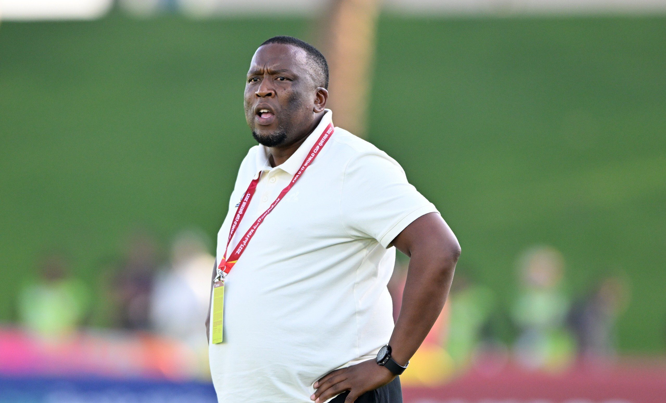 Amajimbos head coach Vela Khumalo on the touchline