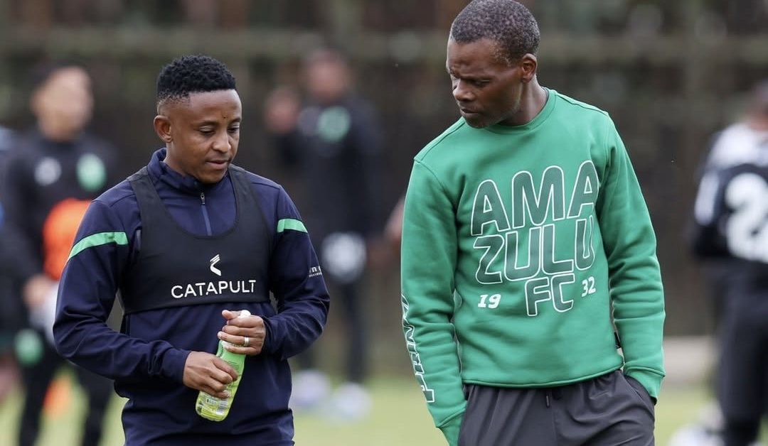 AmaZulu head coach Arthur Zwane and midfielder Hendrick Ekstein at training.