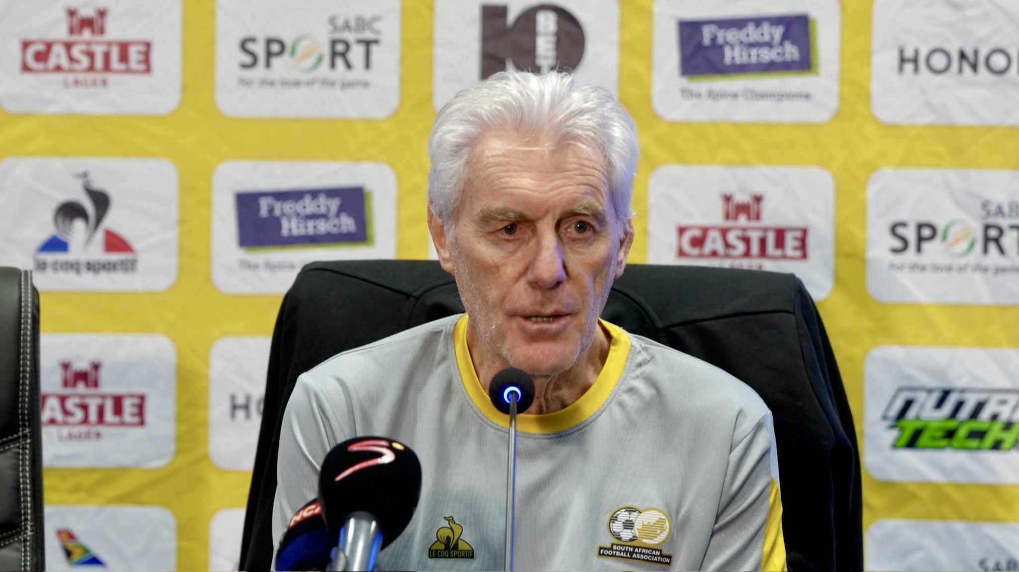 Bafana Bafana head coach Hugo Broos speaking