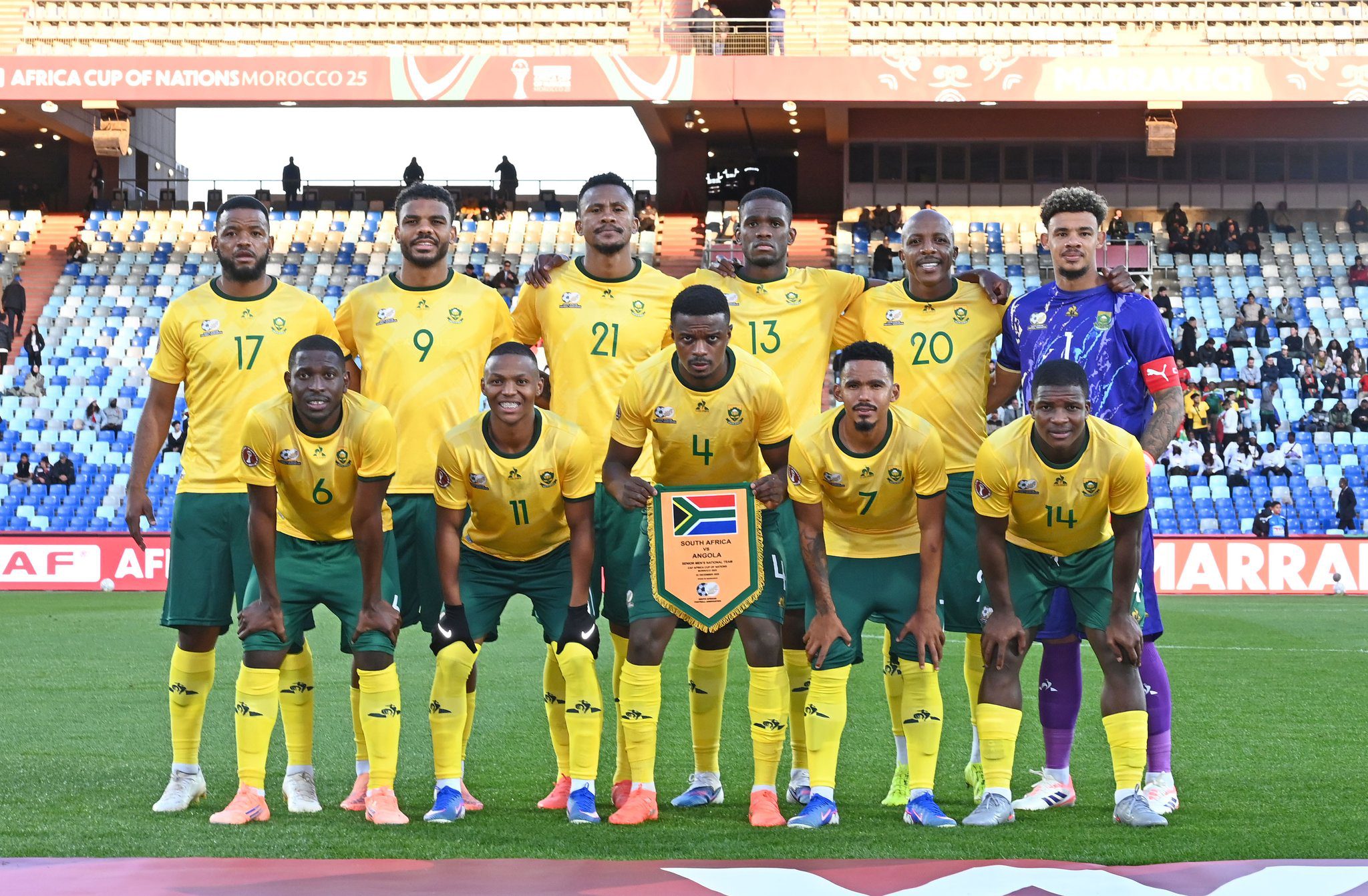 Bafana Bafana players before a game at AFCON team picture