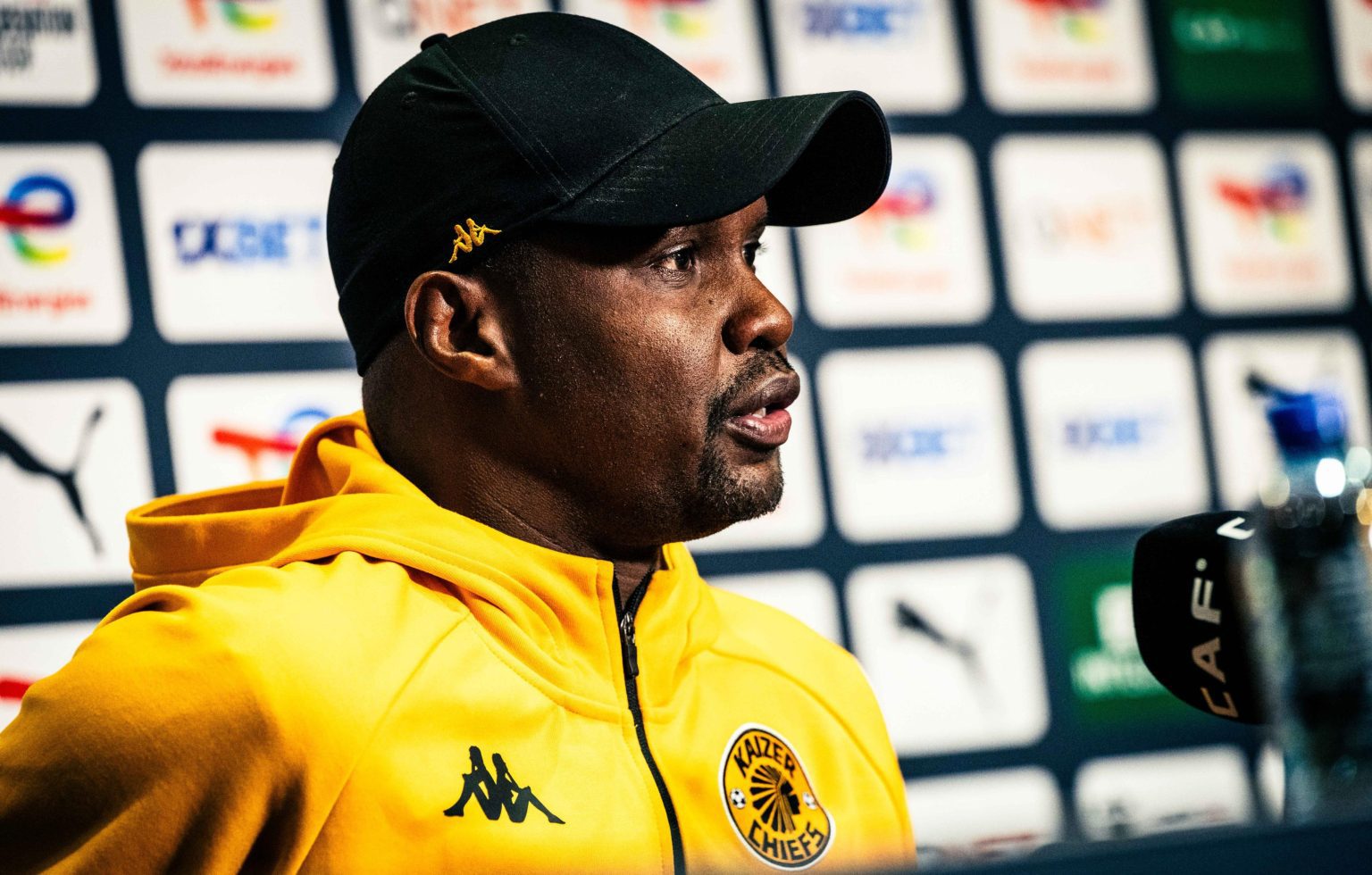 Kaizer Chiefs co-coach Cedric Kaze addressing members of the media