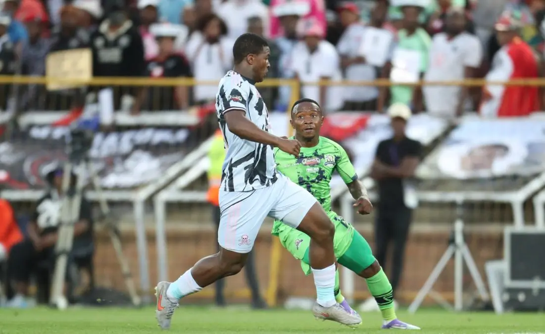Mbekezeli Mbokazi in action for Orlando Pirates in the Carling Knockout Final 