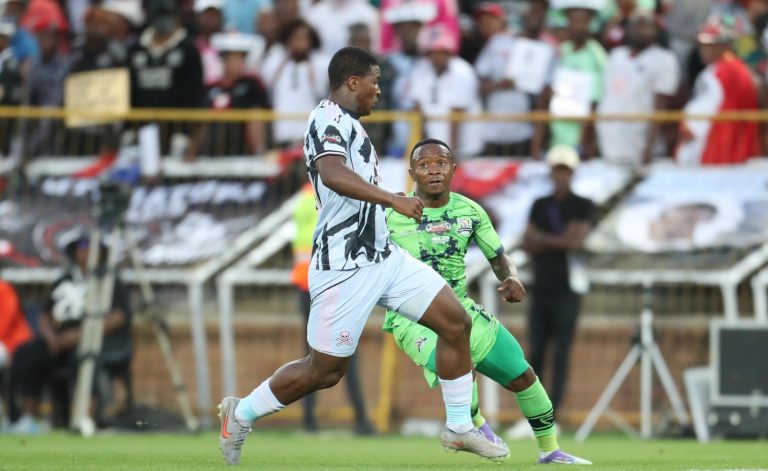 Mbekezeli Mbokazi in action for Orlando Pirates against Marumo Gallants