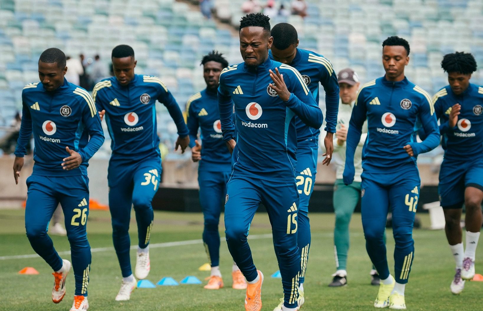 Orlando Pirates players including Masindi Nemtajela at training