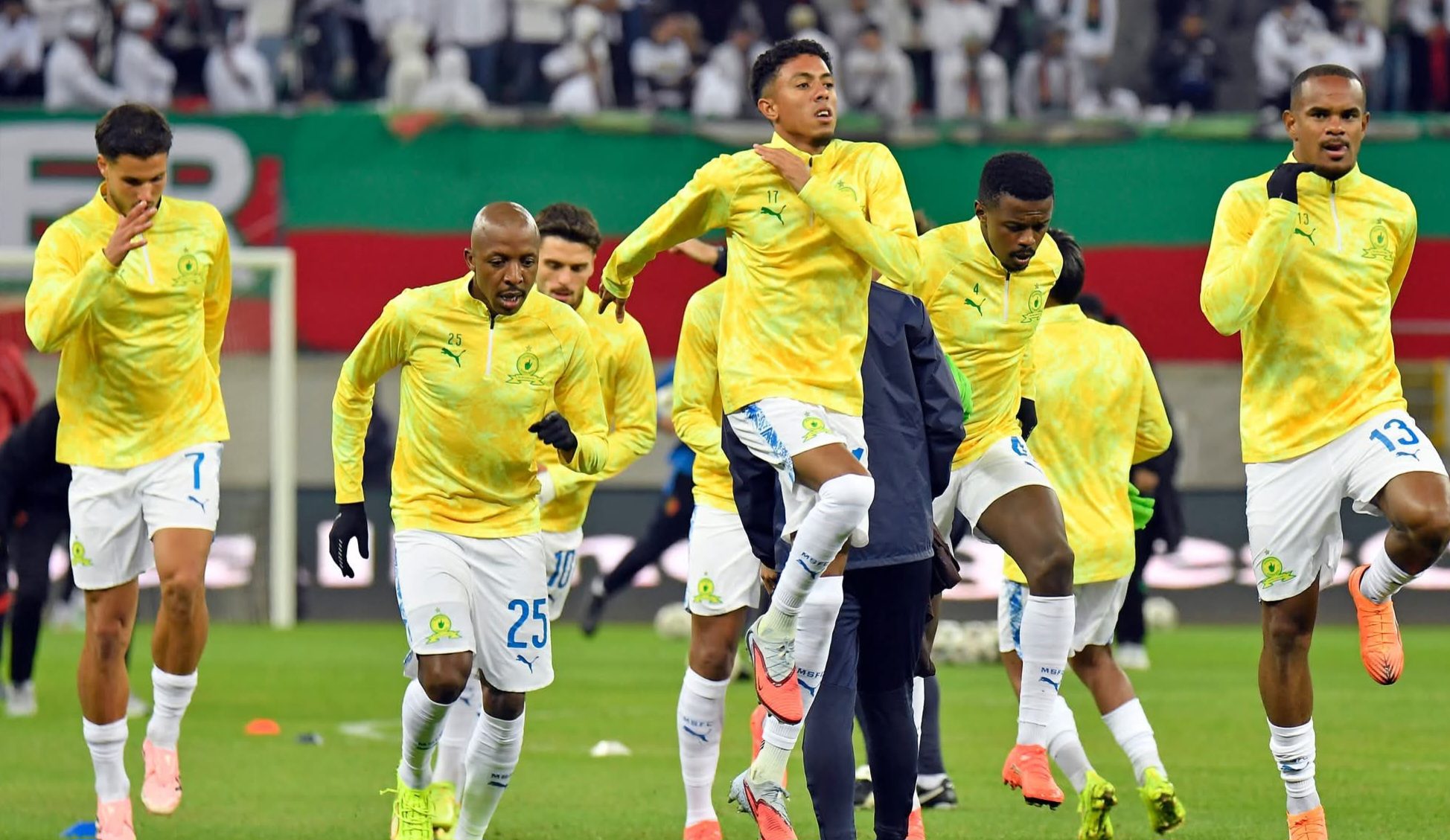 Mamelodi Sundowns players warm up during the CAF Champions League against MC Alger.