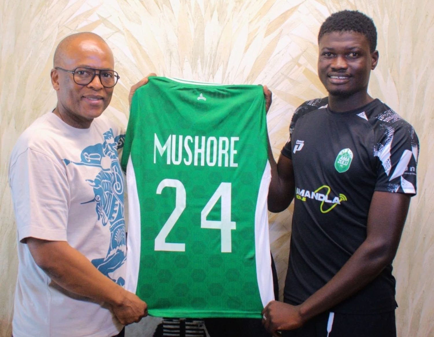 AmaZulu FC President Sandile Zungu and new signing Mason Mushore