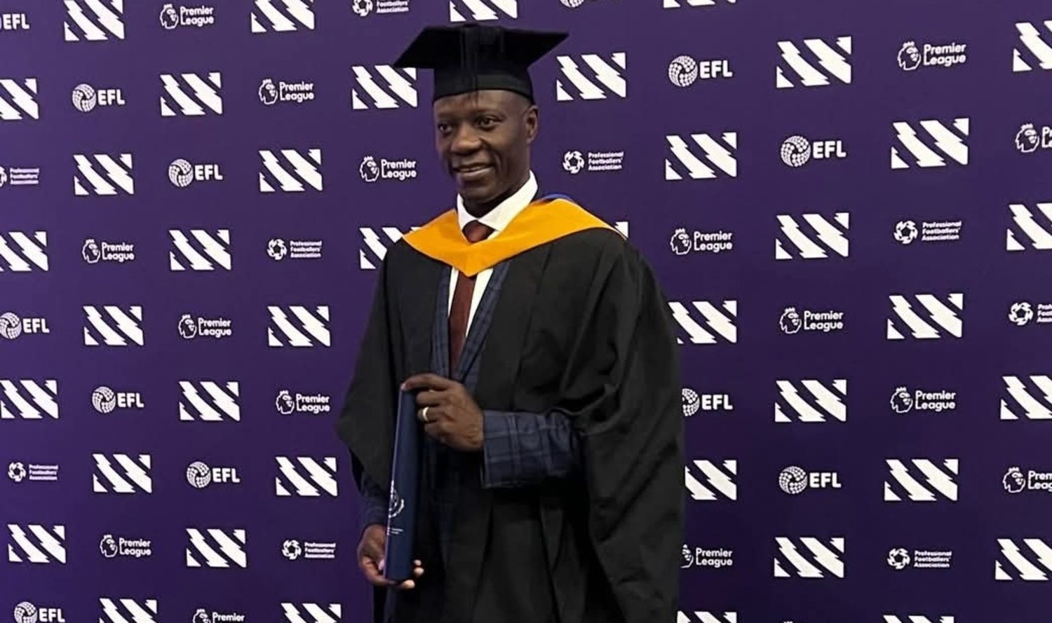 Benjani Mwaruwari during his graduation in Liverpool [Diploma of Higher Education in Professional Football Coaching]