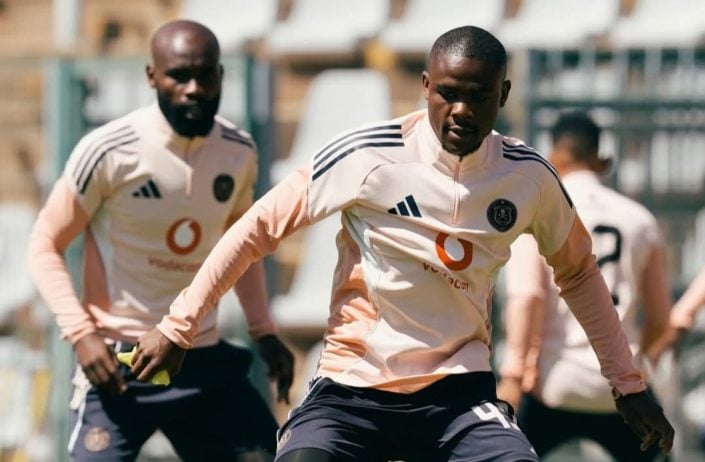 Daniel Msendami in action during Orlando Pirates training