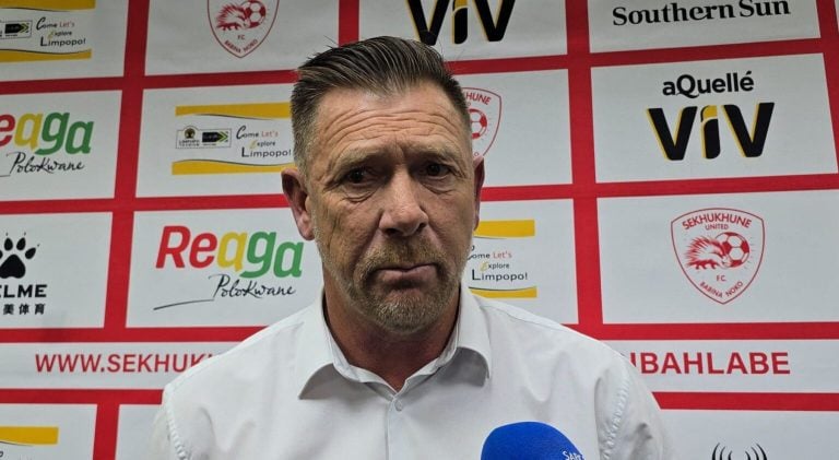 Sekhukhune United head coach Eric Tinkler addressing members of the media