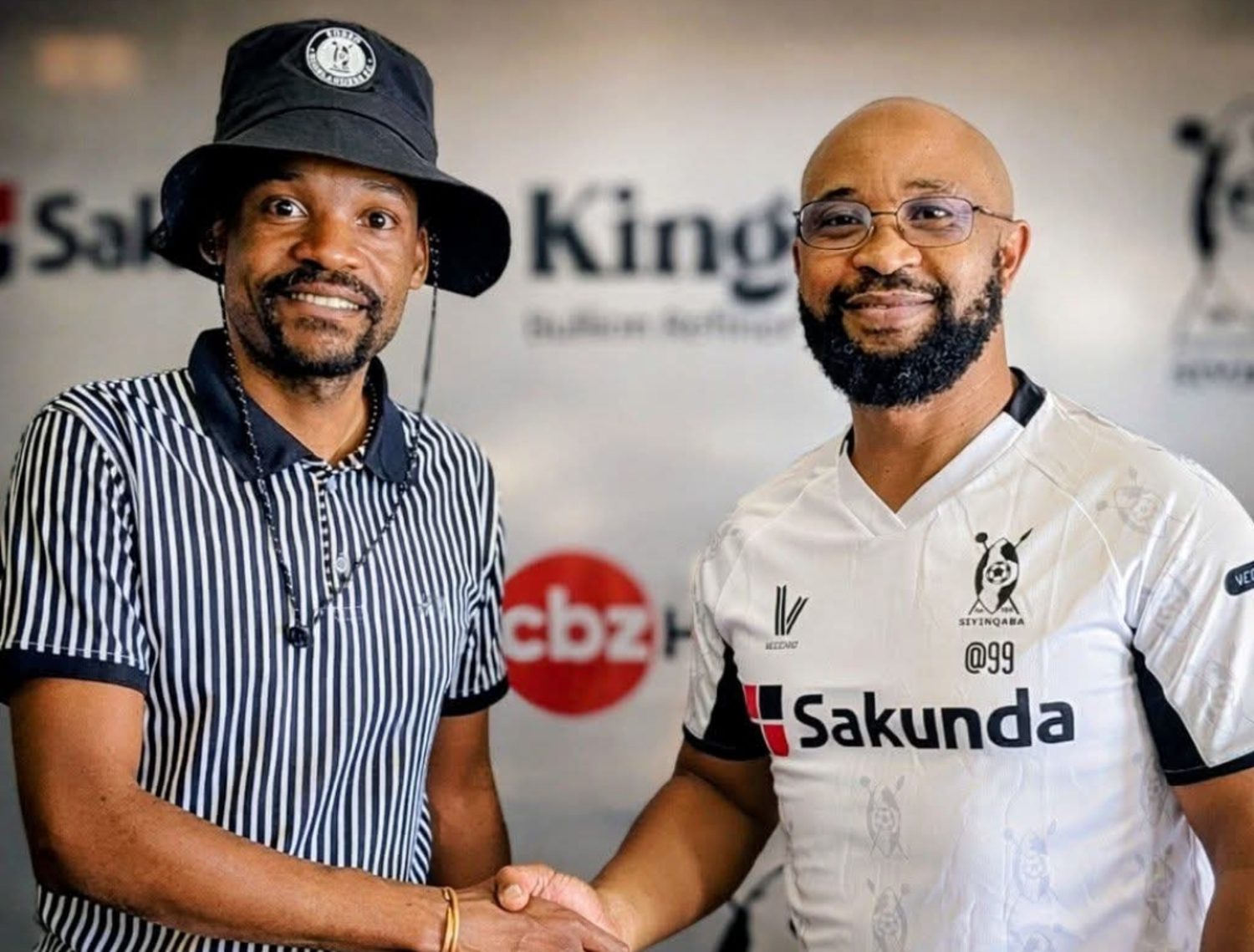 Highlanders FC CEO Denzel Mnkandla and coach Thabo Senong