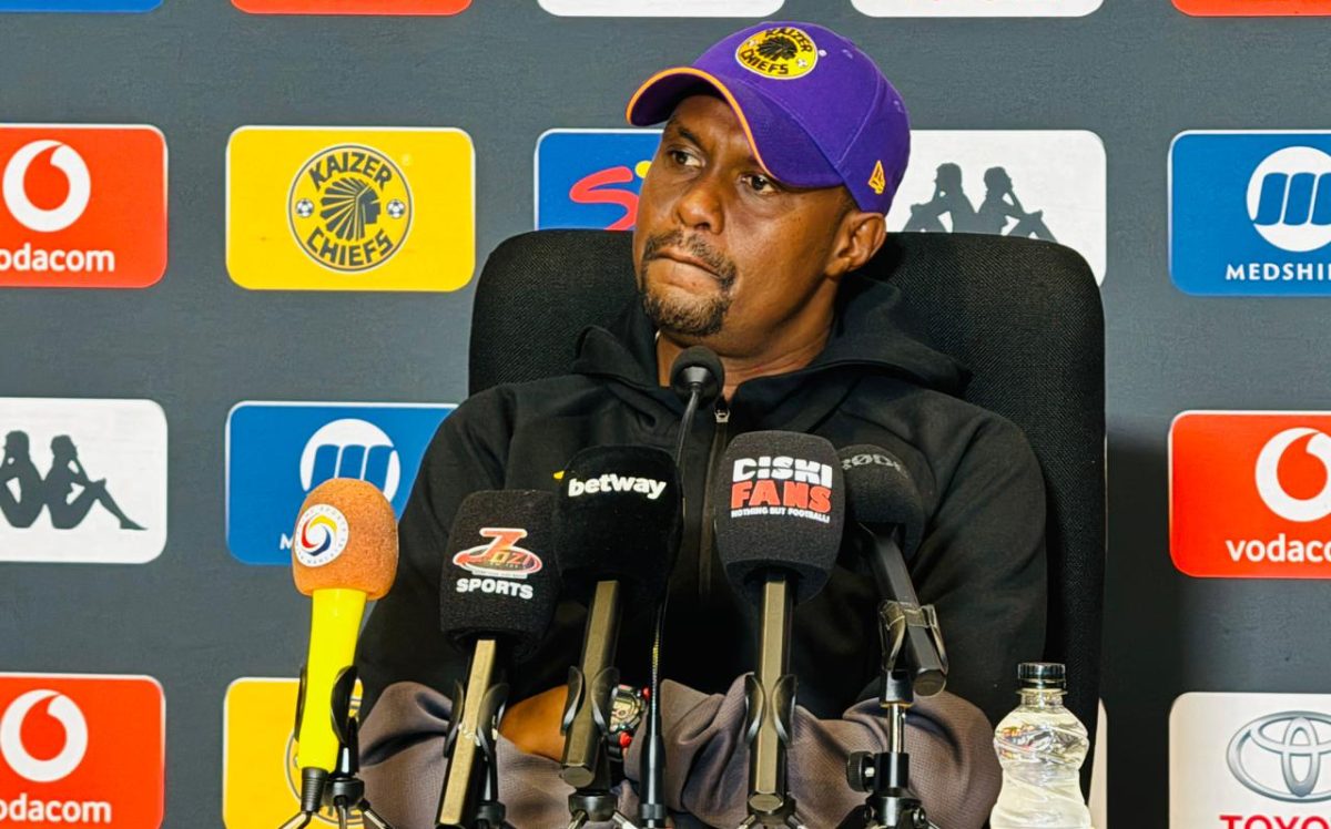Kaizer Chiefs co-coach Cedric Kaze speaking to the media at FNB Stadium