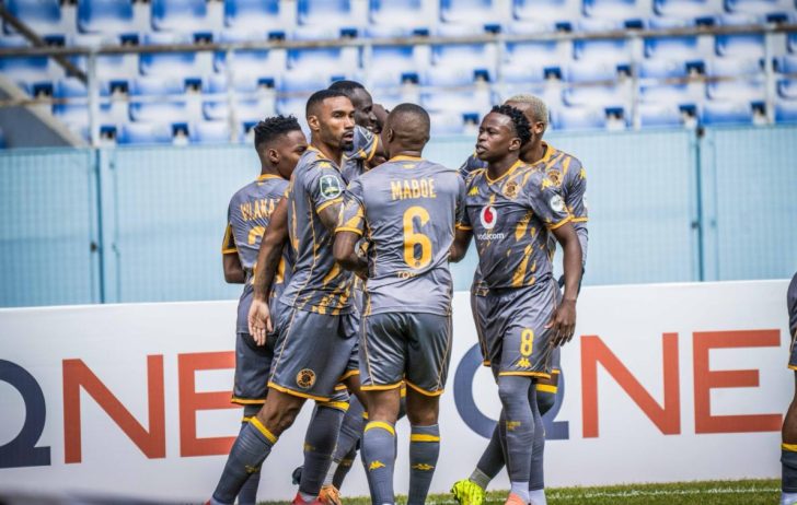Kaizer Chiefs players celebrate a goal against Zesco United in Zambia.