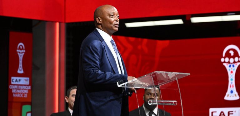 Patrice Motsepe addressing a CAF event in Johannesburg