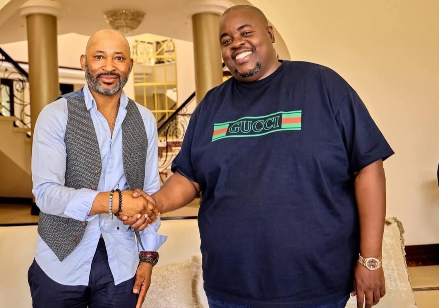 Mamelodi Sundowns legend Peter Ndlovu and Scottland FC benefactor Wicknell Chivhayo