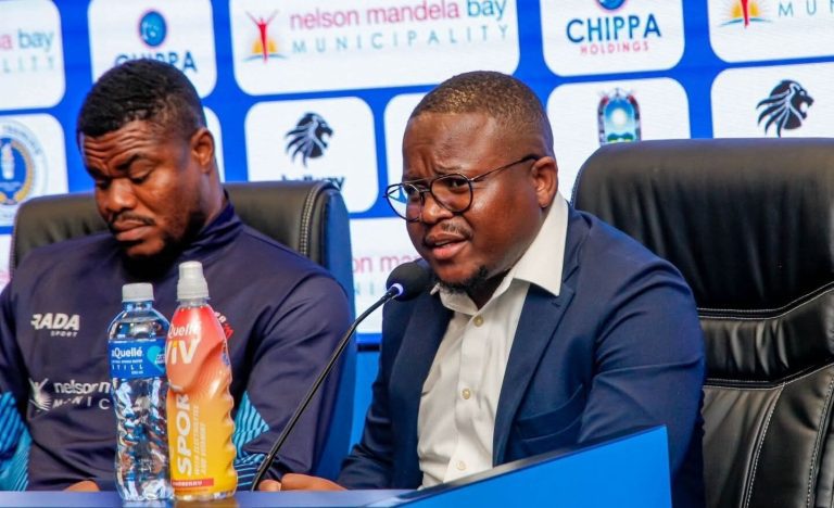 Former Chippa United sporting director Sinesipho Mali with Stanley Nwabali