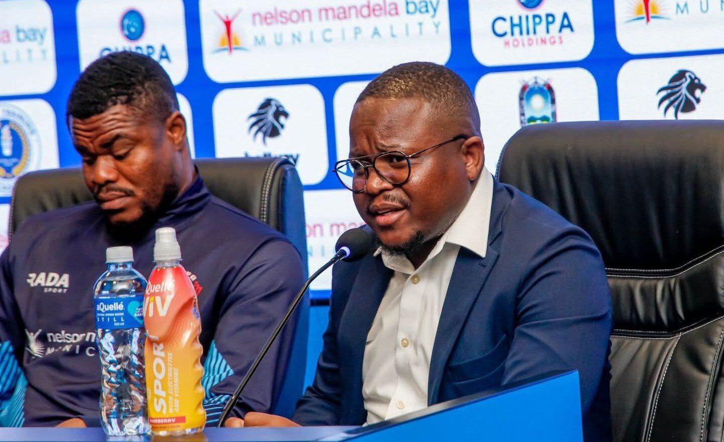 Former Chippa United sporting director Sinesipho Mali with Stanley Nwabali