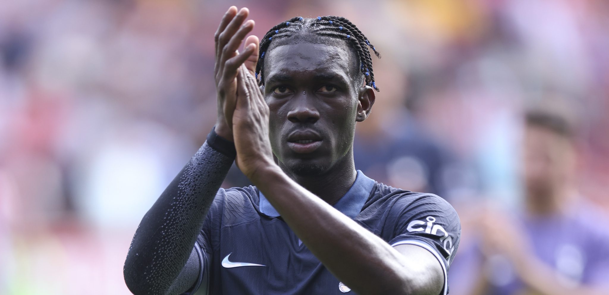 Yves Bissouma of Tottenham Hotspur applauds the fans at fulltime Brentford v Tottenham Hotspur, Premier League, Football, Gtech Community Stadium,