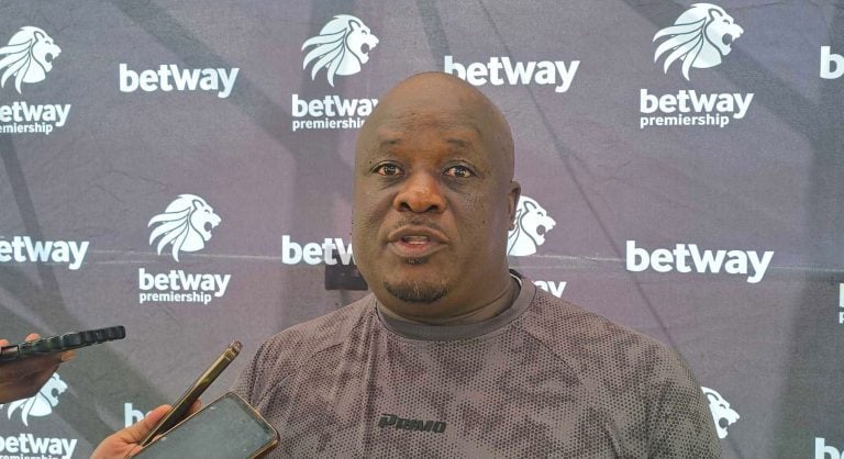 Abram Nteo talking to the media before the match against Golden Arrows at Seshego Stadium