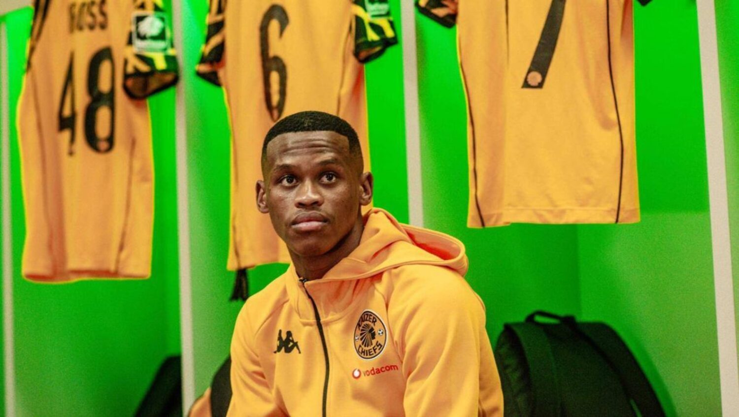 Kaizer Chiefs' Asanele Velebayi in a dressing room before a matchday