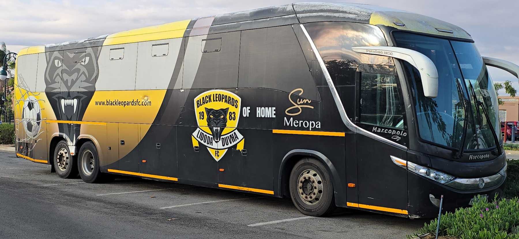 Black Leopards Bus parked at Meropa Casino in Polokwane, Limpopo.