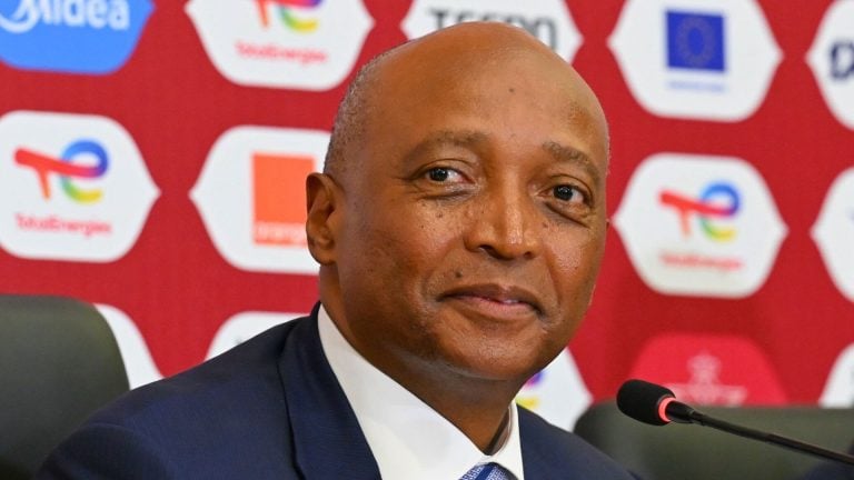 CAF president Patrice Motsepe addressing the media after the AFCON in Morocco