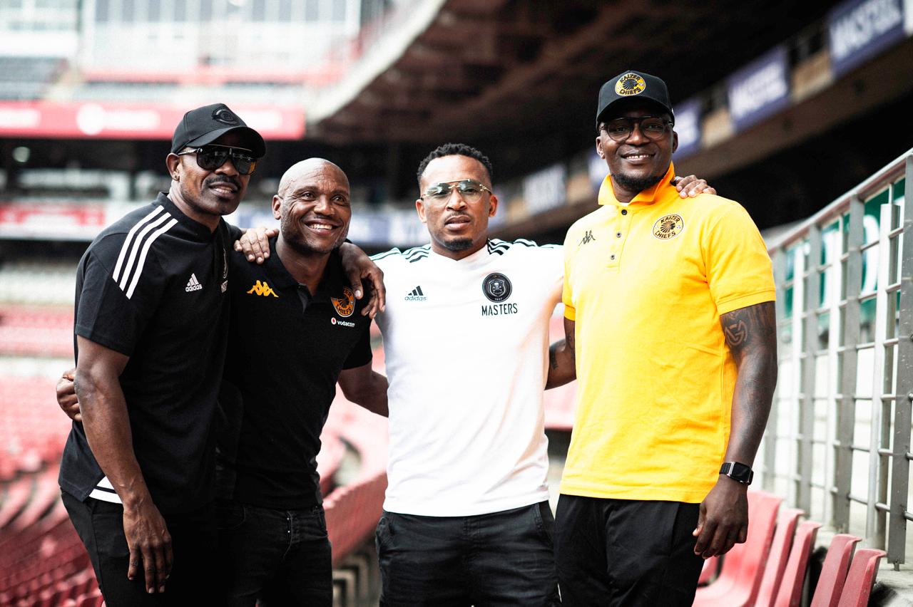 Lucky Lekgwathi, Thuso Phala, Lehlohonolo Majoro and Morgan Gould during the official launch of the legends match.