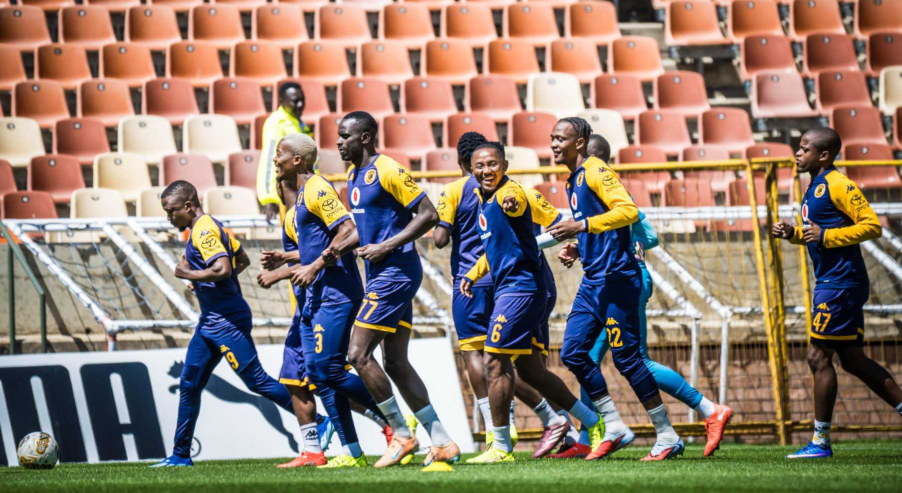 Kaizer Chiefs players going through their warm-ups at the New Peter Mokaba Stadium. 