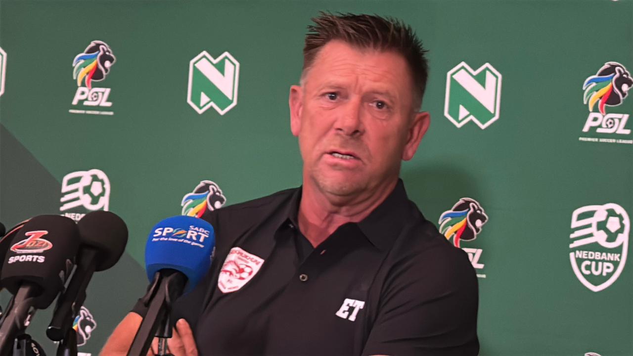 Sekhukhune United head coach Eric Tinkler speaking to the media at the Nedbank Cup presser