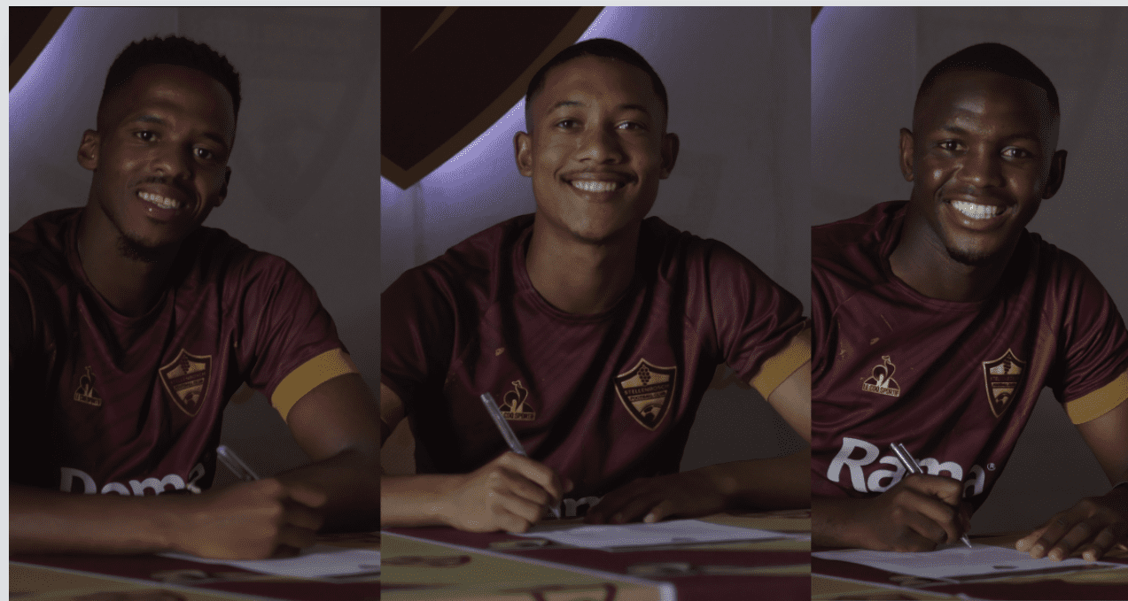 Stellenbsoch FC new signings Shakeel April, Asekho Tiwani, and Wonderboy Makhubu. Image: Stellenbosch FC