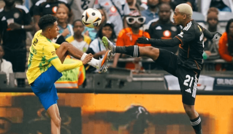 Tashreeq Matthews and Deano van Rooyen clash as Orlando Pirates and Mamelodi Sundowns clash