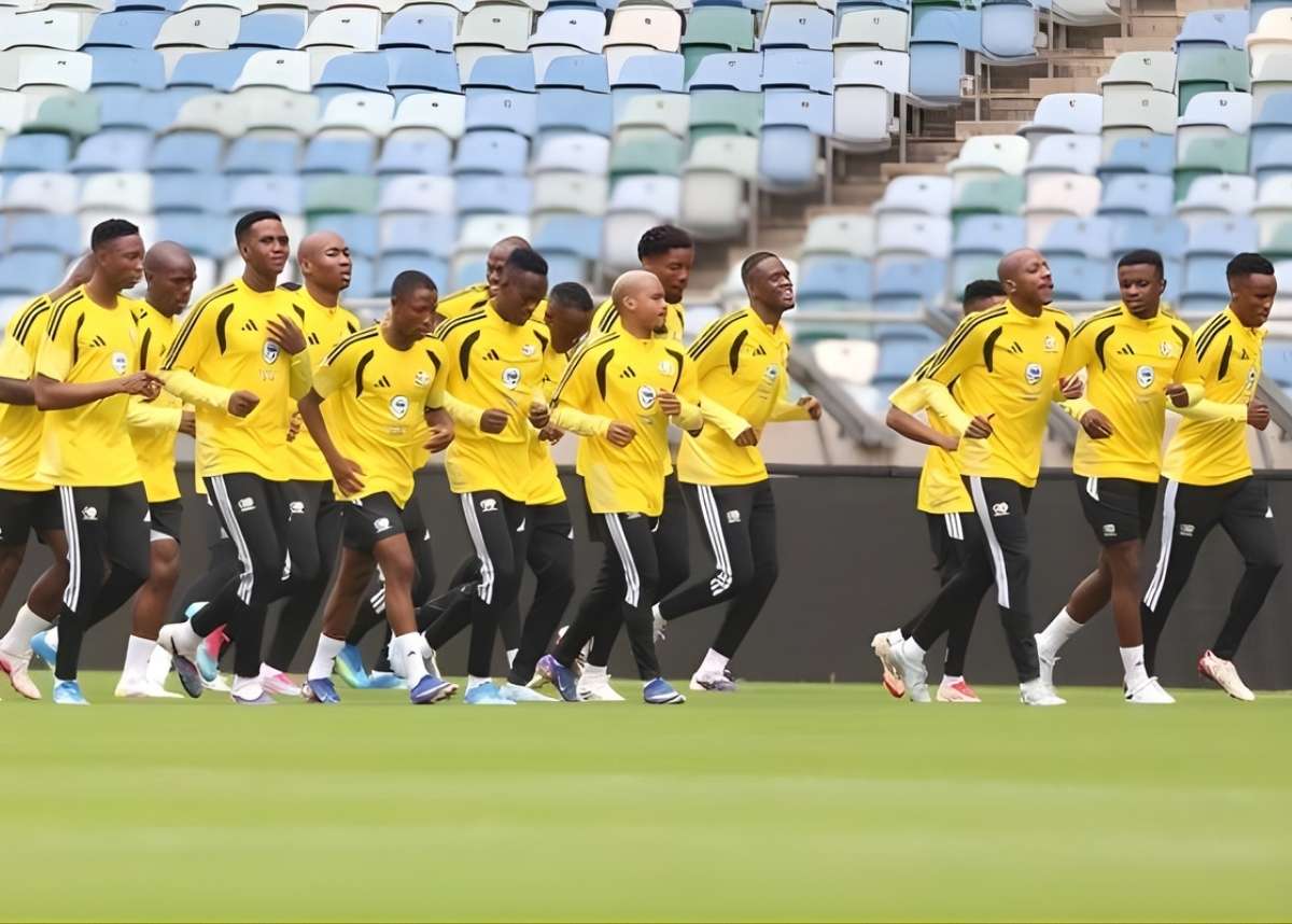 Bafana Bafana players train at the Moses Mabhida Stadium to face Panama. Image: Bafana Bafana