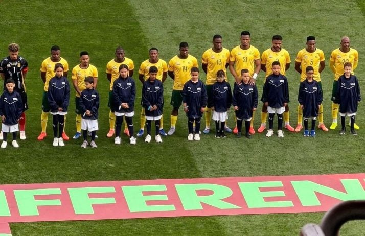 Bafana Bafana players line up before a match at 2025 AFCON